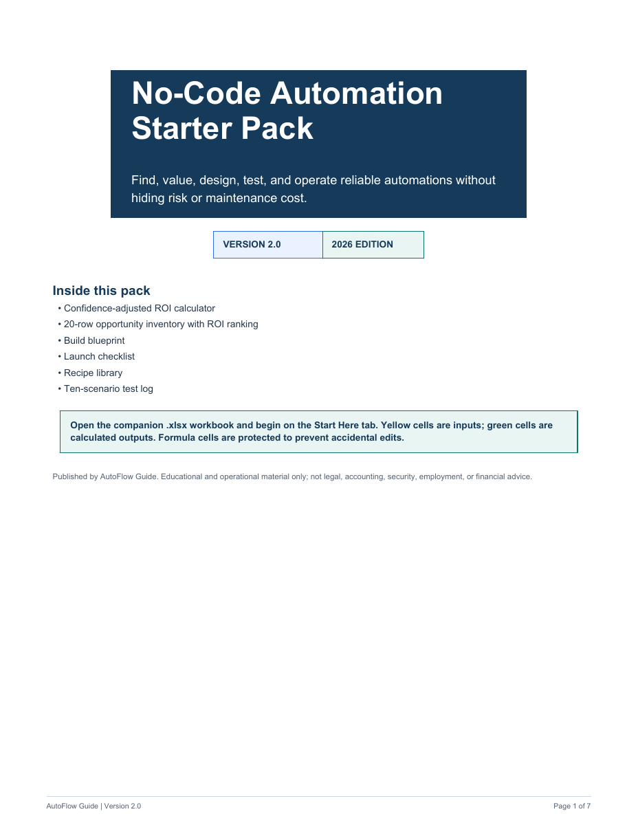 Actual No-Code Automation Starter Pack Version 2.0 guide cover